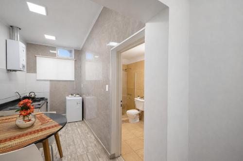 a kitchen with a sink and a toilet at Departamento Moderno, equipado en Vicente Lopez , Ideal River Plate ,Tecnópolis ,100 metros del tren in Vicente López