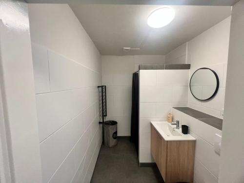 a bathroom with a sink and a mirror at Appartement Daalseweg in Nijmegen