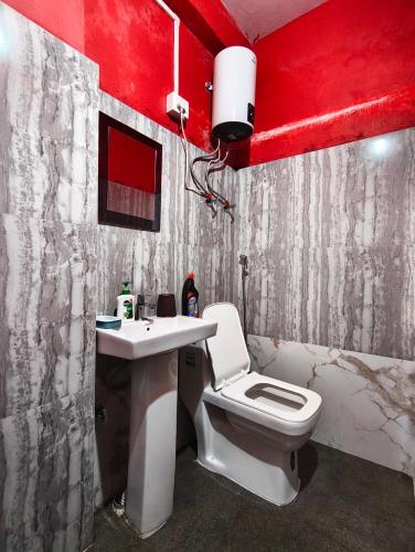 a bathroom with a white toilet and a sink at White Sea Homestay, Dowhill Kurseong in Kurseong