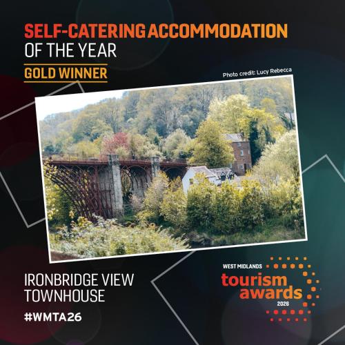 a flyer for a golf tournament with a picture of a bridge at Ironbridge View Townhouse - WINNER 2026 UK MOST PICTURESQUE SELF-CATERING HOLIDAY HOME & 2026 SELF-CATERING ACCOMMODATION OF THE YEAR in Ironbridge