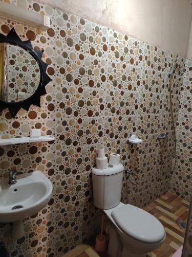 a bathroom with a toilet and a sink at Auberge Restaurant TISSILI " Oasis de Fint" in Fint