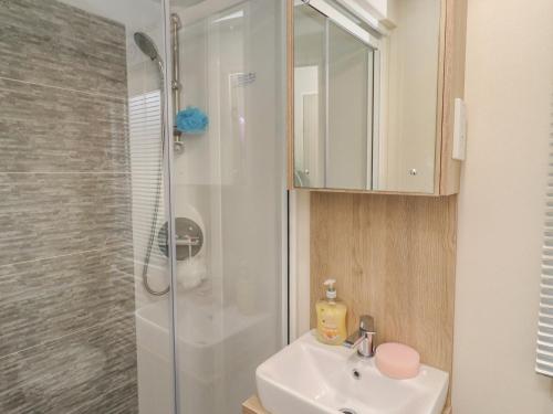 a bathroom with a sink and a shower at Cresswell Towers in Morpeth