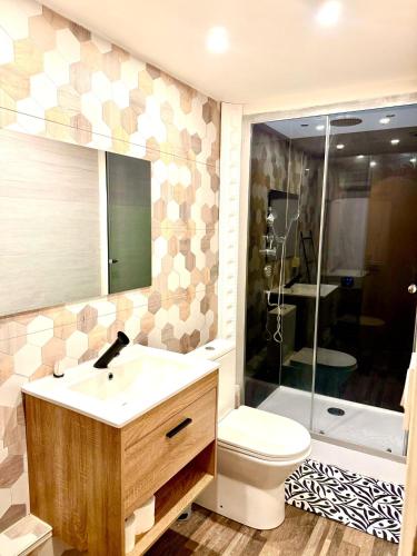 a bathroom with a sink and a toilet and a shower at Brise Douce in Perpignan