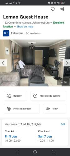 a room with a couch and a bed in a room at Lemao guesthouse in Johannesburg