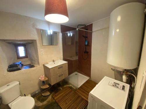 a bathroom with a toilet and a sink and a shower at La grange de Jean et Claude in Barre-des-Cévennes