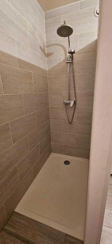 a bathroom with a shower with a shower head at Chez Bya in Bouvellemont