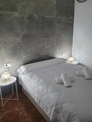 a bed with two pillows on it in a bedroom at Alojamiento GUADALENTIN in Pozo Alcón