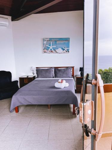 a bedroom with a bed and a view of the ocean at Sentinelas do Mar in Arraial do Cabo
