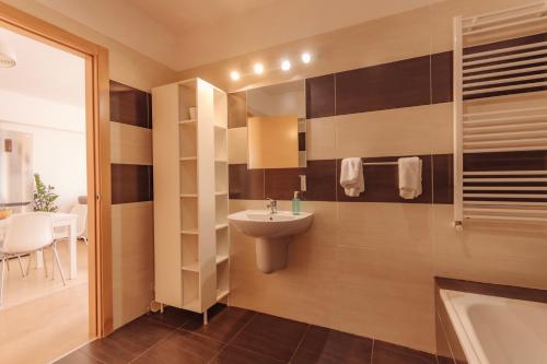 a bathroom with a sink and a bath tub at ZEN Rezidential Apartments in Cluj-Napoca