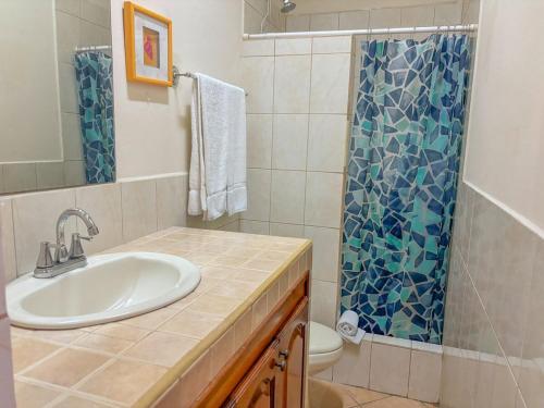 a bathroom with a sink and a shower at Seville Suite in San Juan del Sur