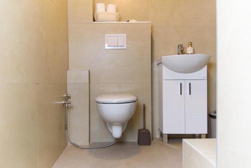 a bathroom with a toilet and a sink at Carmen Old Town Apartments in Sarajevo