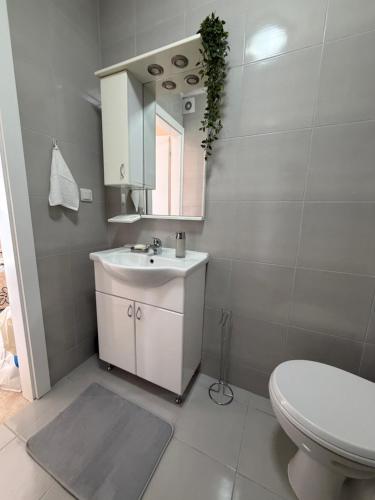 a bathroom with a white sink and a toilet at M Premium Apartments in Paraćin