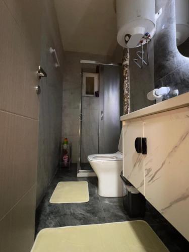 a bathroom with a toilet and a sink at Cozy Central Corner in Gjakove