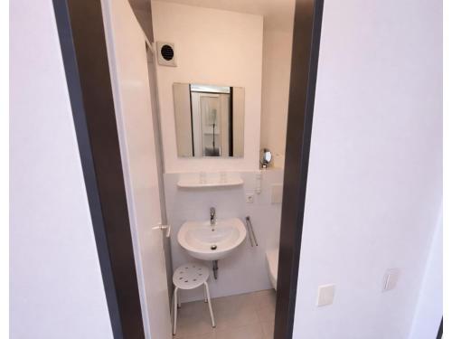 a small bathroom with a sink and a mirror at Studio Bernhard mit Pool und Sauna in Freyung