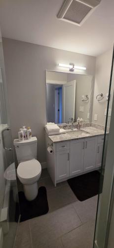 ein Badezimmer mit Toilette, Waschbecken und Spiegel in der Unterkunft 2768 Celestial in Goldstream Station