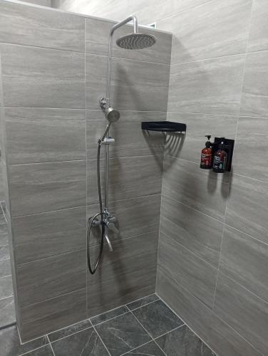 a shower with a shower head in a bathroom at 宜蘭縣三星鄉遇雨魚民宿2932 in Gongzhao