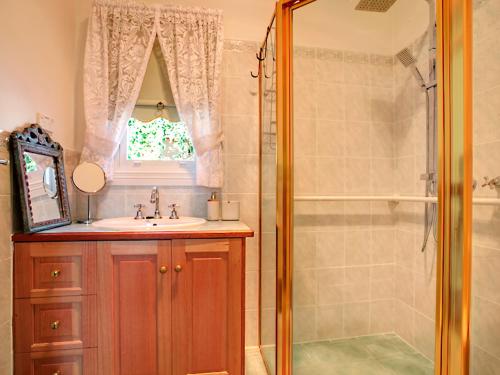 a bathroom with a sink and a shower at The old Chiltern bank BnB in Chiltern