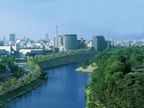 an aerial view of a river in a city at Hotel Grand Arc Hanzomon in Tokyo