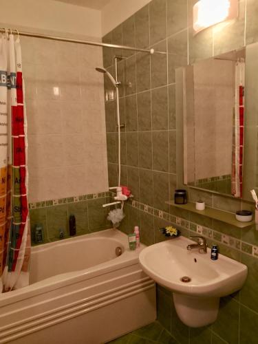 a bathroom with a sink and a bath tub and a sink at Alegria in Varna City