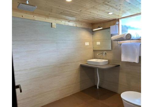 a bathroom with a sink and a toilet at The Riviera Hotel Pahalgam in Pahalgām