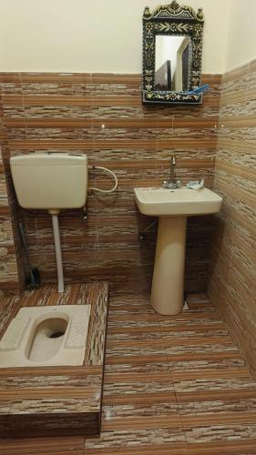 a bathroom with a sink and a toilet at Al Shahzan Hotel in Lahore