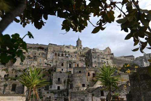 an old building with palm trees in front of it at B&B da Ida - In Lak' Ech in Matera