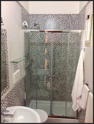 a bathroom with a shower with a toilet and a sink at B&B Ampelea in Gallipoli