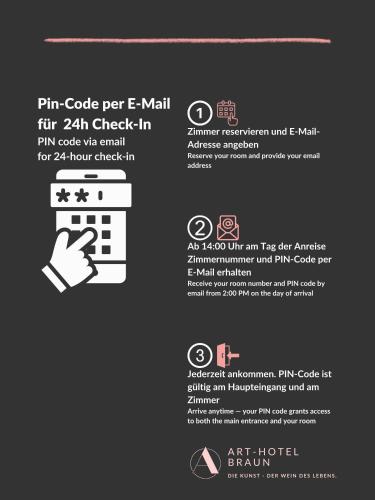 a set of logos for a firm called pin code per e mail at ART-Hotel Braun in Kirchheimbolanden