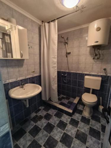 a bathroom with a toilet and a sink at Martin apartman in Kruče