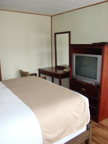 a bedroom with a bed and a tv at Paddock Inn in Coleman