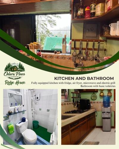 a collage of two pictures of a kitchen and bathroom at Odara Pines Garden The Ridge House 1BR in Baguio