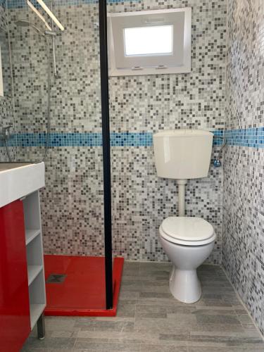 a bathroom with a toilet and a shower at La dolce vita in Intra