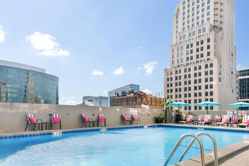 a swimming pool on the roof of a building at Crowne Plaza Kansas City Downtown by IHG in Kansas City