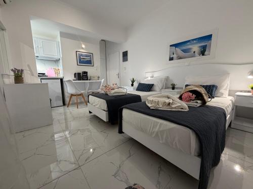 a bedroom with two beds and a living room at Nautilus City Studios & Apartments in Rhodes Town