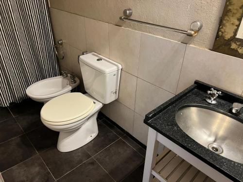 a bathroom with a toilet and a sink at Isla Casinha Delta Tigre in Tigre