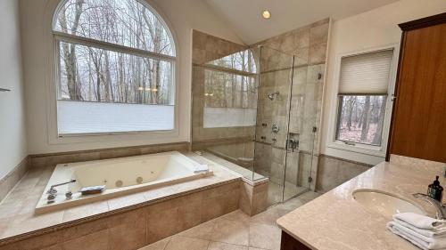 a large bathroom with a tub and a shower at Ruffino Retreat in Union Pier