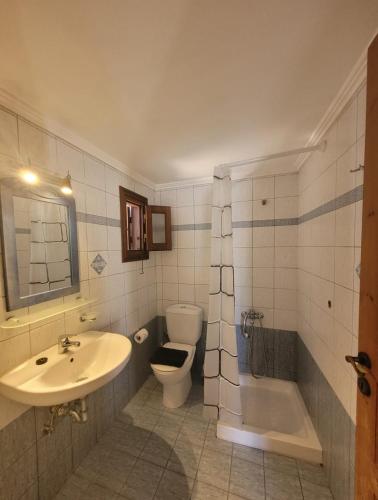 a bathroom with a sink and a toilet and a tub at Aegean soul apartments in Halki