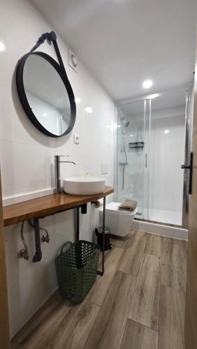 a bathroom with a sink and a mirror on the wall at Casinhas da Ajuda nº13 in Lisbon