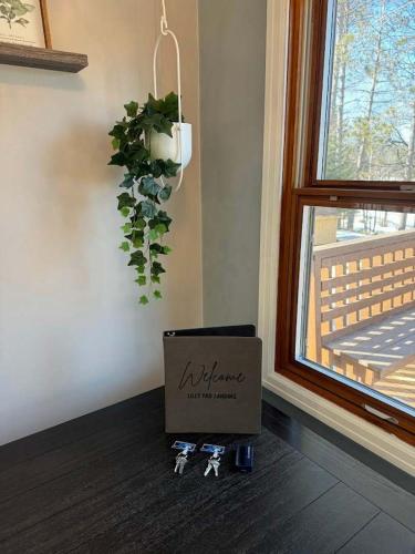 a box sitting on the floor next to a window at Lilly Pad Landing in Hazelhurst