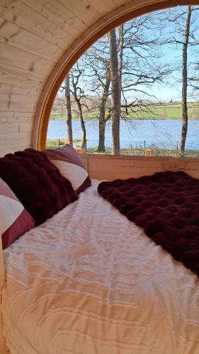 a large bed in a room with a window at Tonneau Bourgignon in Le Rousset