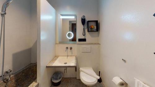 a bathroom with a toilet and a sink and a mirror at Boutique Hotel Adler in Golling an der Salzach