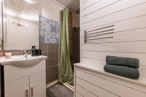 a bathroom with a sink and a shower at Studio plein centre in Aix-les-Bains