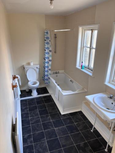 a bathroom with a tub and a toilet and a sink at Dover Priory Hotel in Dover
