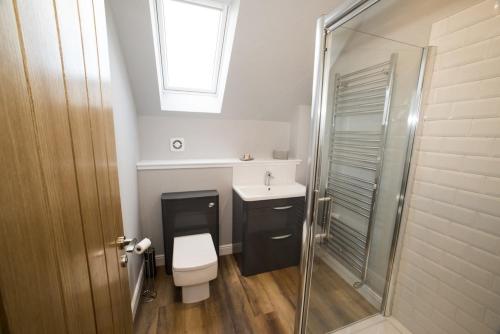 a bathroom with a toilet and a sink and a shower at Taigh Rona in Tarbert