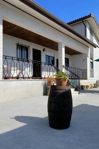 a large pot sitting in front of a building at Casa da Tia in Poutena