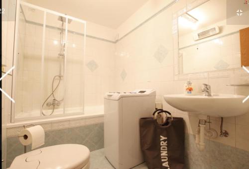 a bathroom with a toilet and a sink and a shower at LA COLLINETTA appartamento di vacanza in Collina d'Oro