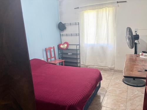 a bedroom with a bed and a desk and a table at Casa saavedra in Estación Ramallo