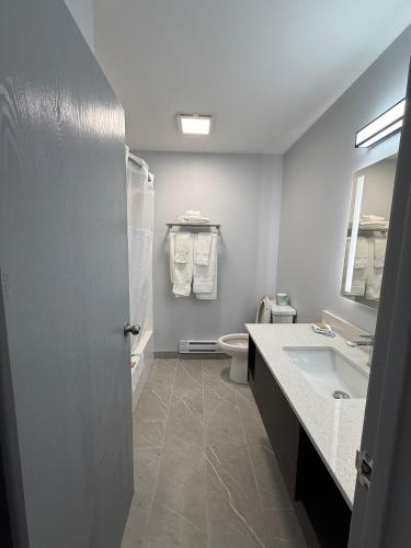 a bathroom with a sink and a toilet at Zero - 100 Motor Inn in Heron Bay