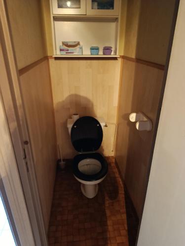 a small bathroom with a toilet with a black seat at Duplex 95m2 Annecy in Annecy