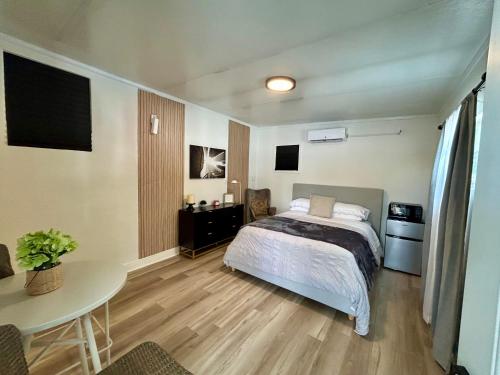 a bedroom with a bed and a table and a desk at Suite Villa Roman in Tampa